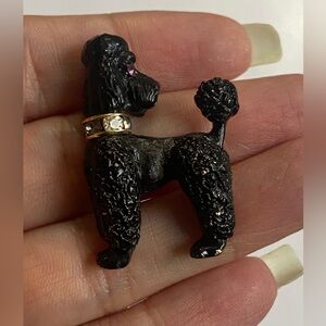 Napier Black Poodle Dog Brooch with Gold Accents